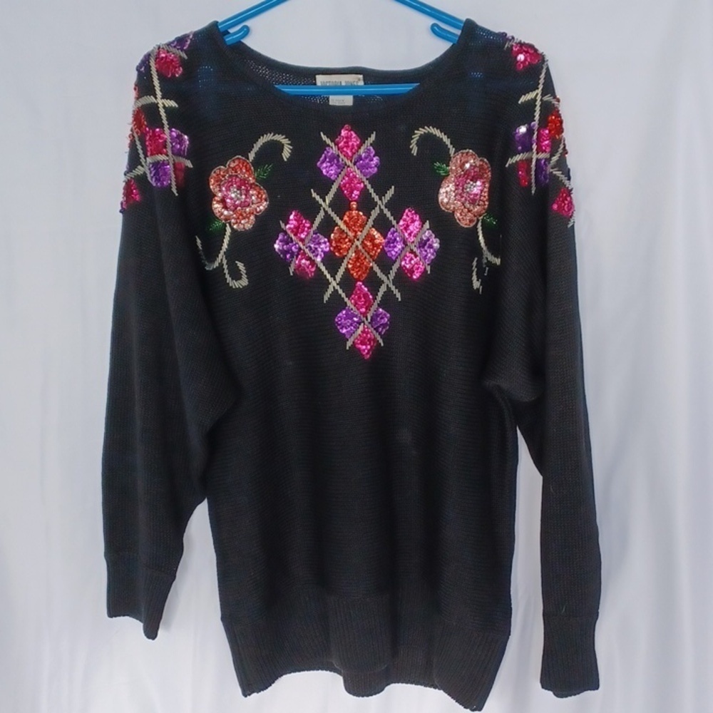 Vintage Victoria Jones beaded floral sweater size M